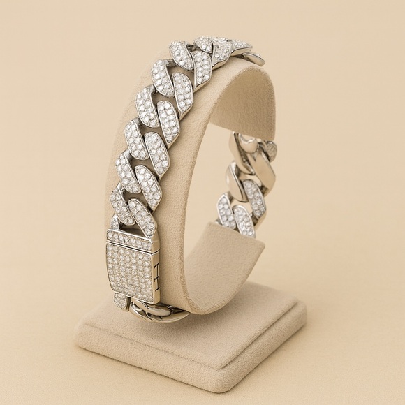 White Gold Plated Miami Cuban Link Bracelet for Men and Women - Picture 1 of 6